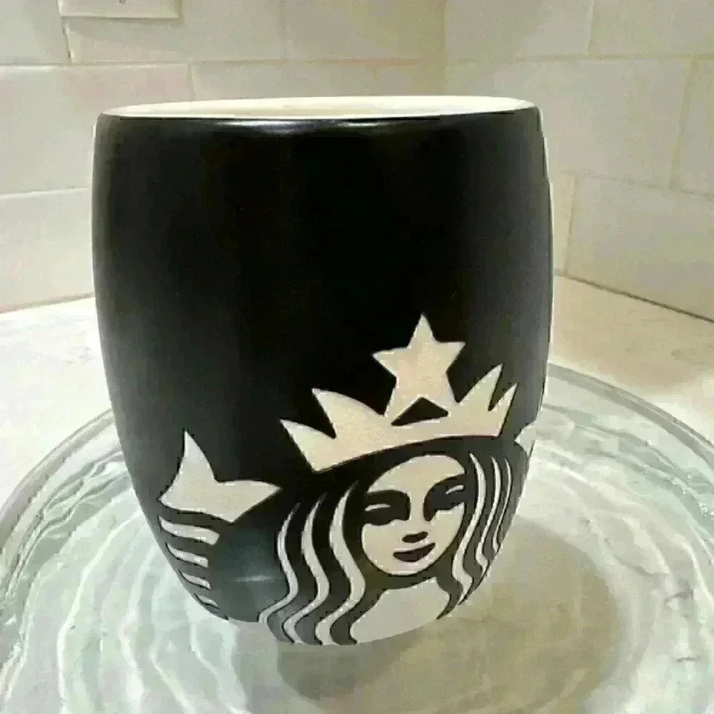 Starbucks Coffee Mug Mermaid Logo Black Ceramic